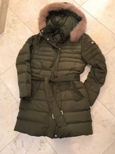Escada Sport Puffer Coat W Removable Hood & Fur Trim Military Green Size 34