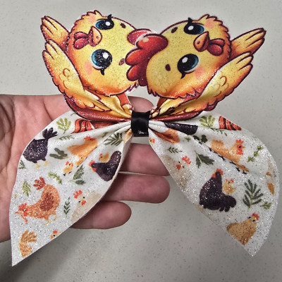 Chicken Pattern Hair Bow Chicken Hair Bow Cute Chicken Lover Gift