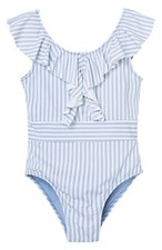 Habitual Kids Blue Stripe Ruffle One-Piece Swimsuit L77805 Size 14