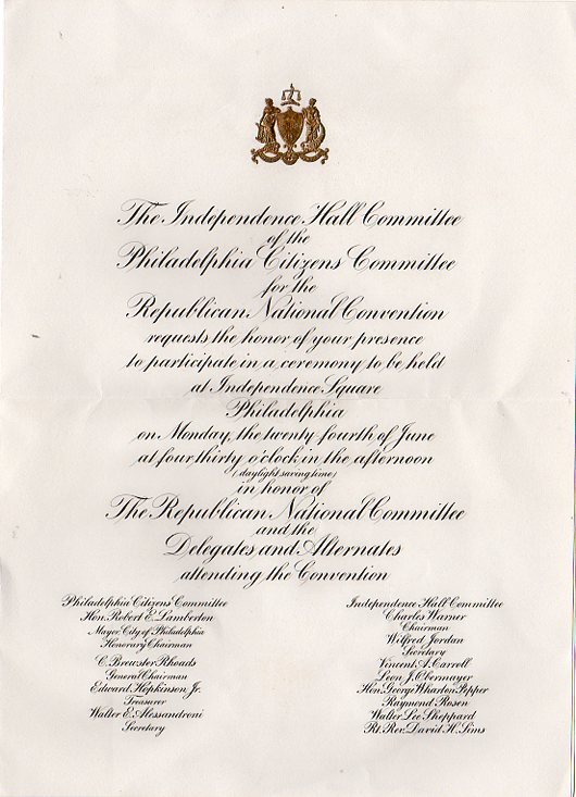 Delegates Invitations 1940 Republican National Convention Delegate Convention Ceremony ...