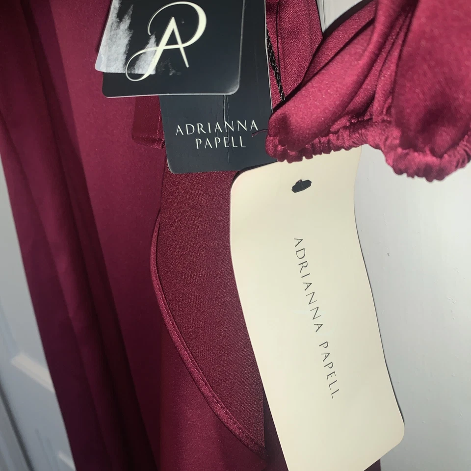 Vestido envolvente de seda satinado Adrianna Papell borgoña caoba para mujer talla 12 Foto 4 de 4