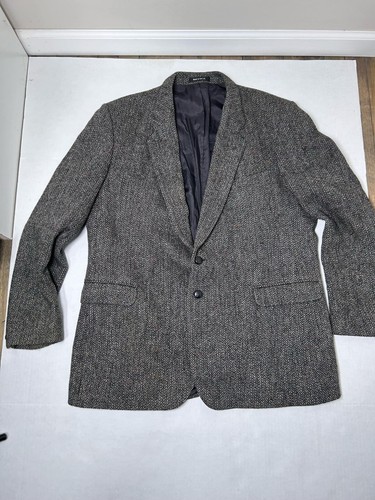 Marks & Spencer, St Michael Harris Tweed Brown Navy Pure Scottish Wool Vintage Long Blazer