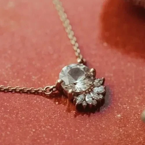 Collar colgante para mujer 2,0 quilates redondo diamante simulado rosa plata de ley real Foto 2 de 4