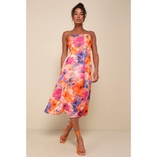 NWT Lulus Radiant Feelings Orange and Purple Floral Chiffon Midi Dress size XXL