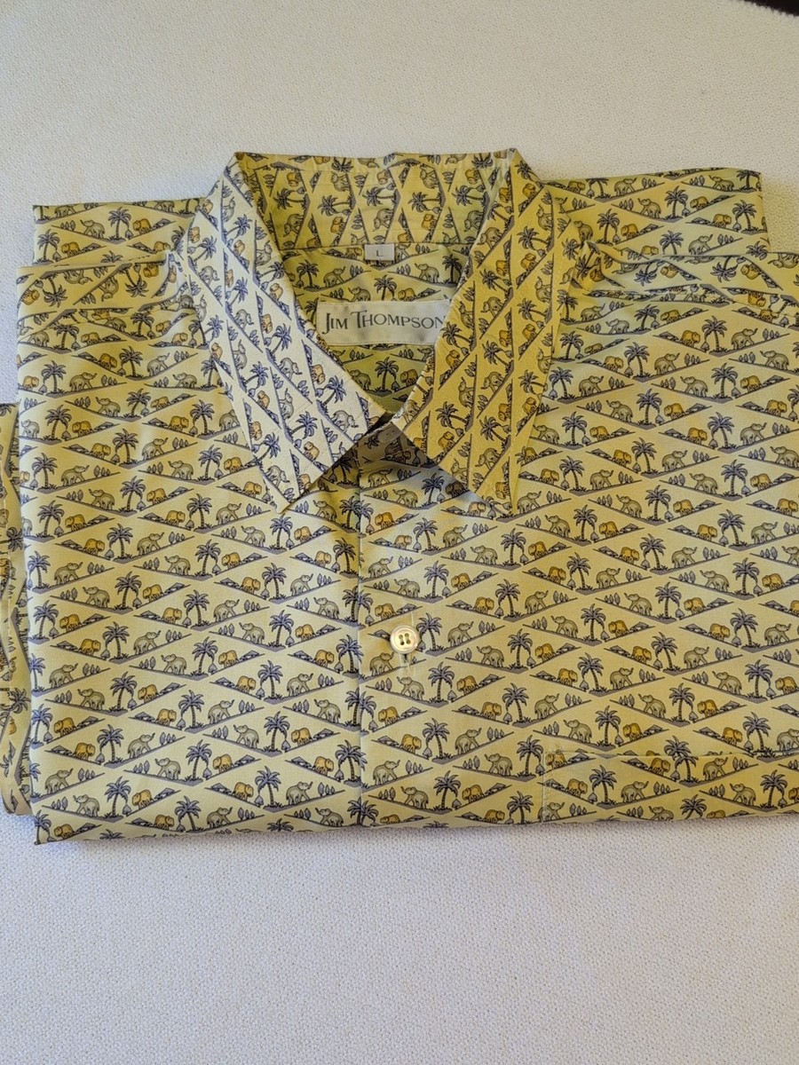 Jim Thompson L 100% Thai Silk Elephant Print Shirt | eBay