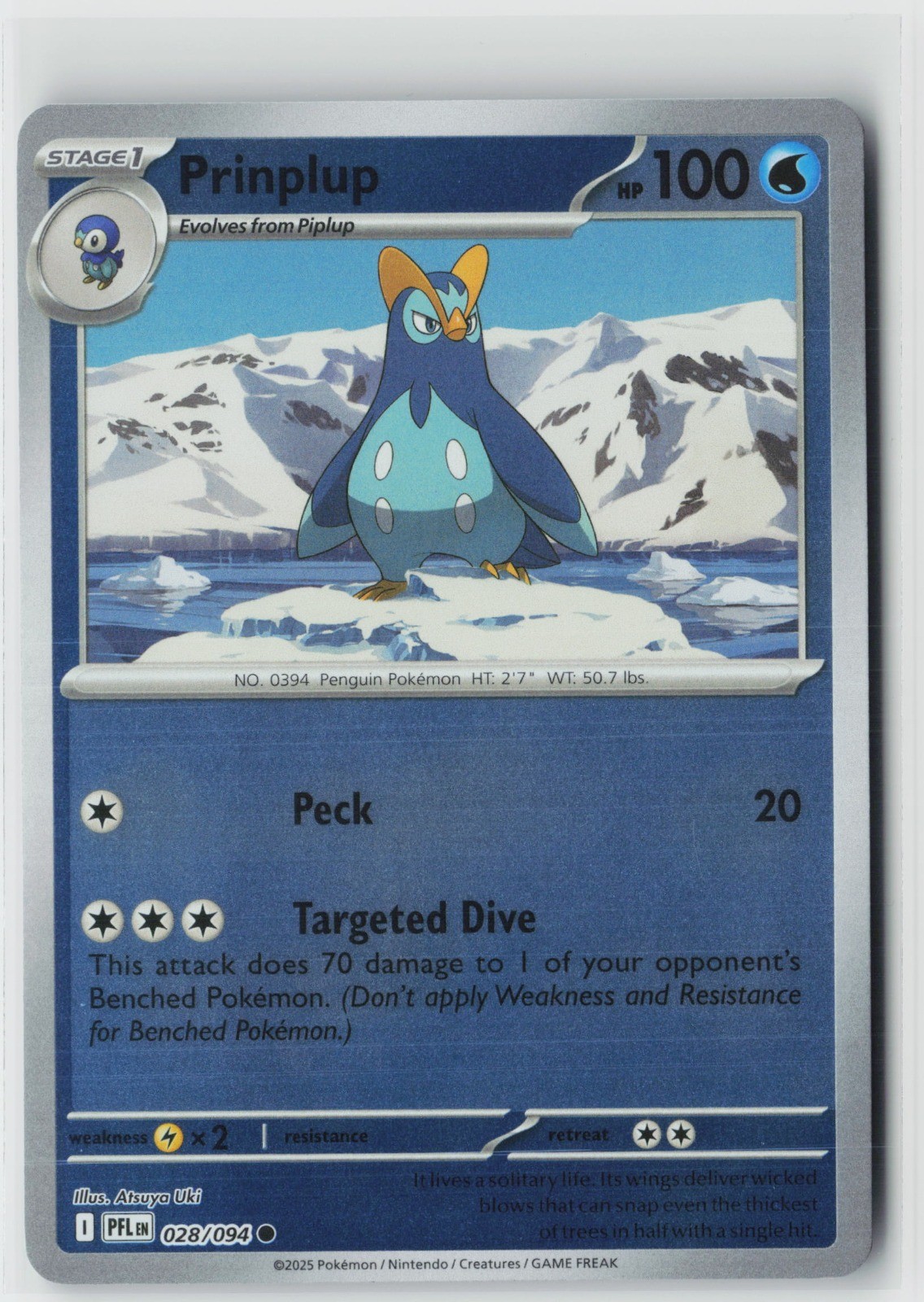 Prinplup 028/094 Reverse Holo Common ME02: Phantasmal Flames NM