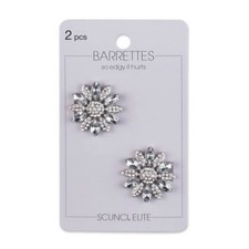sc nci Elite Rhinestone Embellished Flower Hair Barrettes - 2pcs