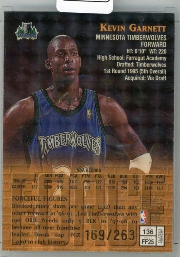 1997-98 TOPPS Finest Kevin Garnett Embossed Refractors #136 S Minnesota Timberwo - Image 2 of 2