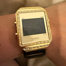 GUESS Womens Digital Watch Gold-Tone Gem-Set ...