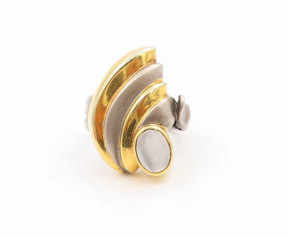 14k Gold & 925 Sterling Silver Vintage Ring Cabochon Moonstone Band Sz 7 RG33964 - Image 2 of 4