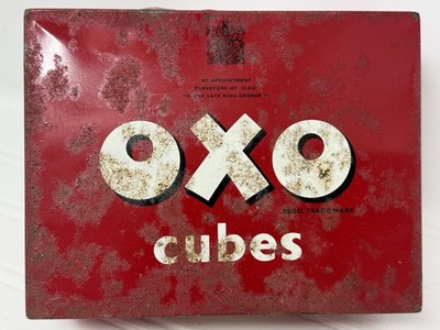 Vintage Old OXO Cubes Metal Tin Box & Lid King George VI Collectible
