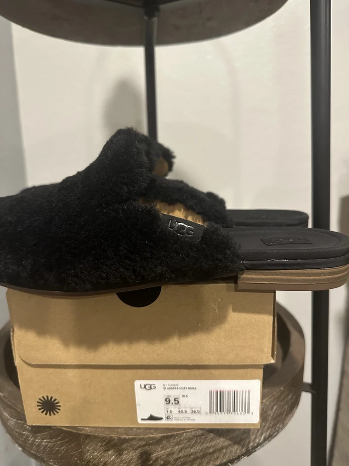 UGG Janaya Cozy Mule Size 9.5 Women's Black Suede Sheepskin Slip On Shoes NEW - Image 4 of 4