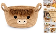 Highland Cute Cow Basket for Nursery, Small Shower Gift 9"D  5 "H Brown