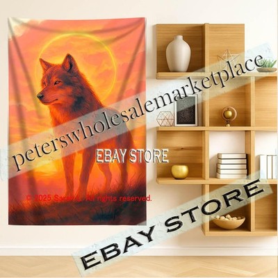 Wolf Fabric Art Twilight Nature wilderness rustic 39X59 in