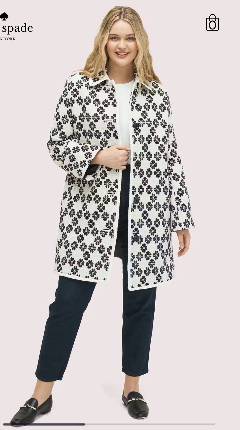 Kate Spade Spade Tweed Coat in a black and cream cotton-blend jacquard fabric thumbnail 14