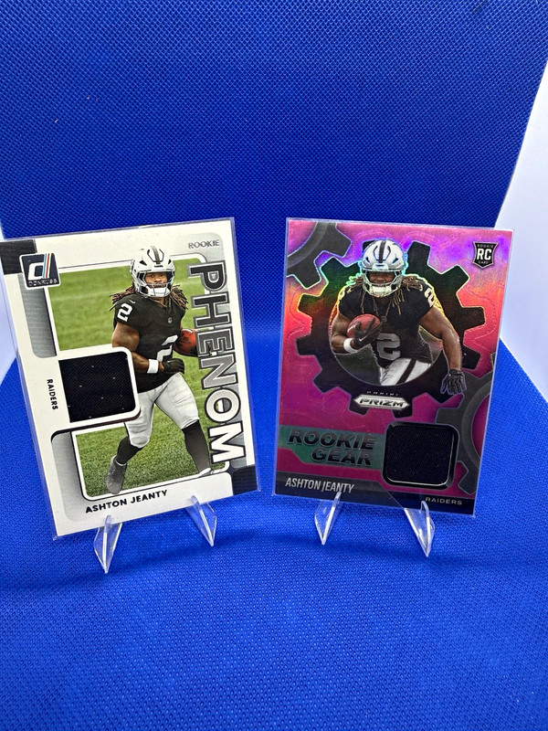 Ashton Jeanty Raiders 2025 Panini Donruss/Prizm Rookie Memo 2-Card Lot