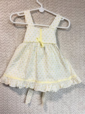 Vtg Unbranded Girls Pinafore Dress Yellow Floral Cottagecore Coquette 12-18M