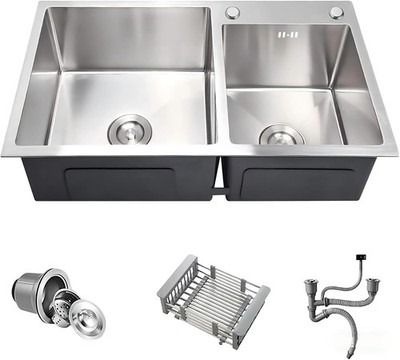 30 Inch Double Bowl Drop-in/Topmount Kitchen Sink, Nano-Coated Stainless Stee...