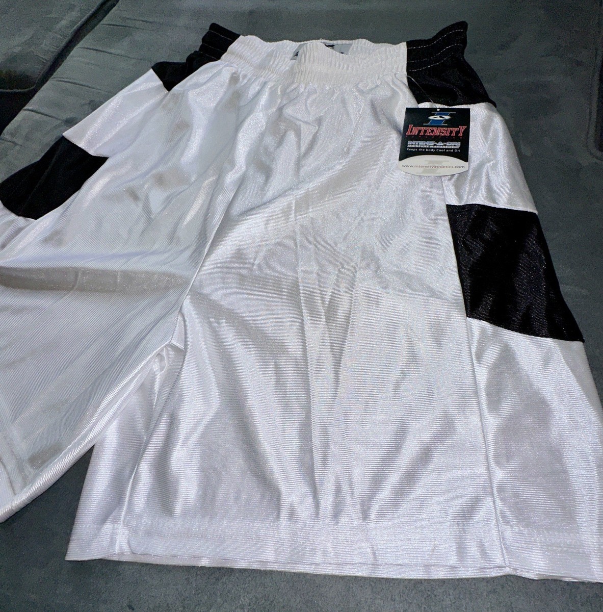 Dazzle Basketball Shorts, Silky, Shiny, Soft, White and Black