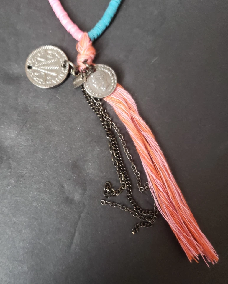 Chan Luu Shell Heishi Bead Necklace Coin Charms Colorful Multicolor Boho Hippie - Image 4 of 4