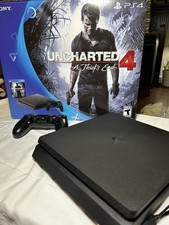 Sony PlayStation 4 Slim 500GB Black Console w/ Uncharted 4 Box - Tested & Works