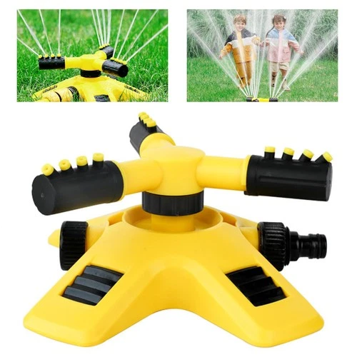 JJYHEHOT Garden Sprinkler, 360 Degree 3 Arm Rotating Sprinkler System