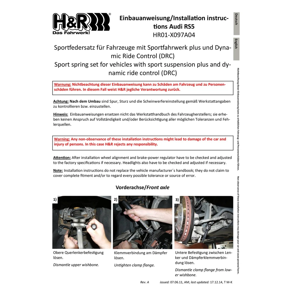 Kit de resortes traseros delanteros deportivos descendentes H&R 29059-2 para Audi RS5 2013-15 cupé AWD Foto 3 de 4