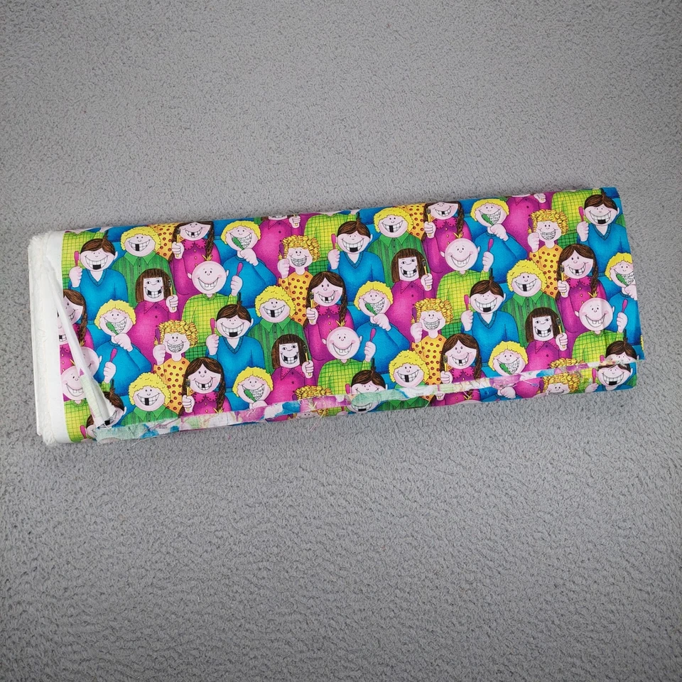 Vintage 1998 Timeless Treasures Smiling Kids Teeth Fabric 6.25 Yards x 42" Rare - Image 3 of 4