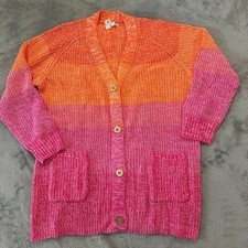 Woman Within Orange Pink Long Chunky Sweater Cardigan 1X 22/24 Ombre New