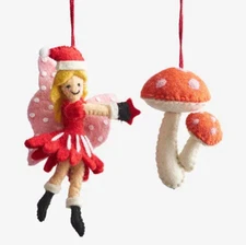NWT The Company Store Christmas Wool Felt Set Mushroom & Dancing Fairy Ballerina