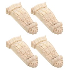 4Pcs Beige Wood Carved Corbels Decorative Mantle Brackets Rustic Shelf Supports