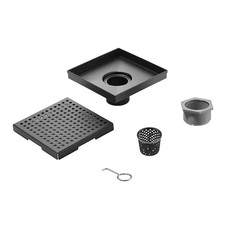 6 In. Square Stainless Steel Shower Drain with Square Hole Pattern, Matte Black