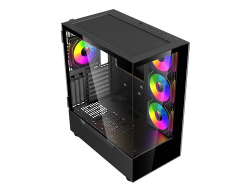 DIYPC ARGB-Q18.V2-BK Black USB3.0 ATX Mid Tower Gaming Computer Case w/ Dual - Afbeelding 3 van 5