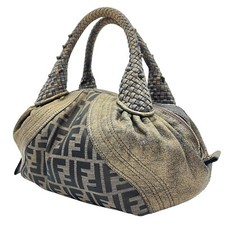 FENDI Spy Bag Leather Zucca Hand Bag Purse Canvas Gold Auth From Japan