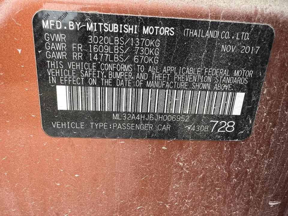 Used Front Left Seat Belt Front fits: 2018 Mitsubishi Mirage driver retractor Fr Foto 3 de 4