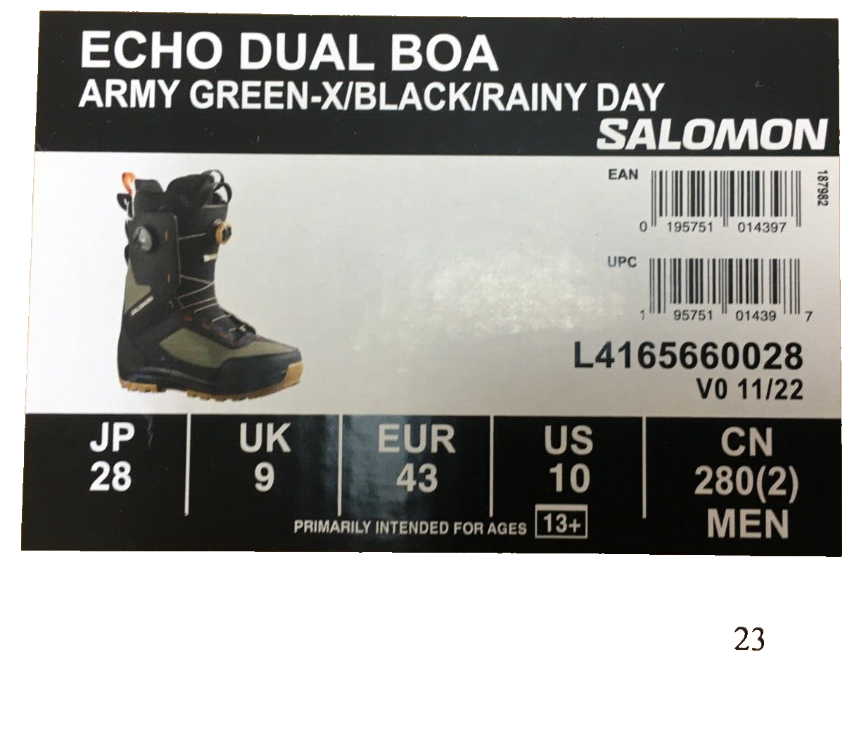 Scarpe da snowboard sportive Salomon Echo Dual Boa taglia: 43 UK 9 MP 27 5
