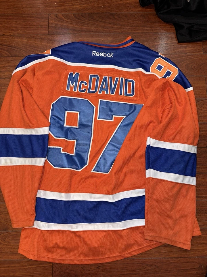 Connor McDavid Edmonton Oilers Reebok Hockey Jersey NHL Size 52 Orange Blue - Image 2 of 4