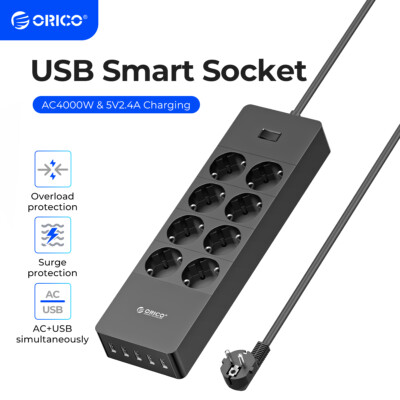 ORICO 1700J Surge Protector Power Strip w/6 AC & 5 USB Ports Flat Extension Cord
