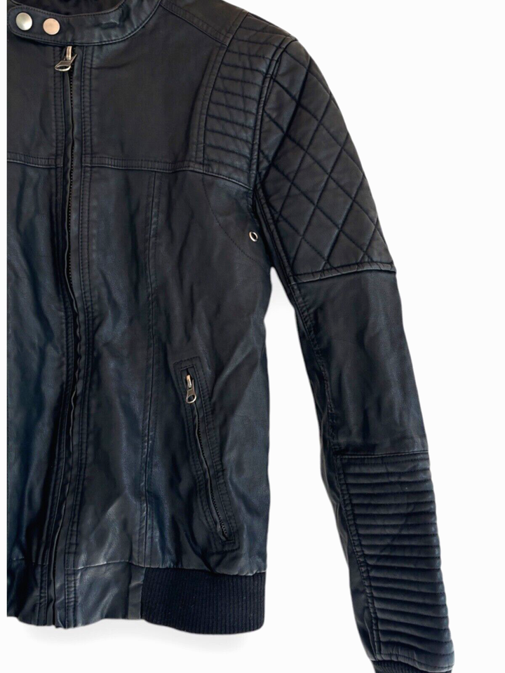 River Island Faux Leather Biker Jacket Men's Size XS Black Cafe Racer