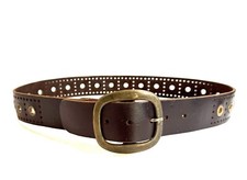 Vintage Upcycled Chocolate Brown Leather Belt And Grommets Removable Buckle 36 L