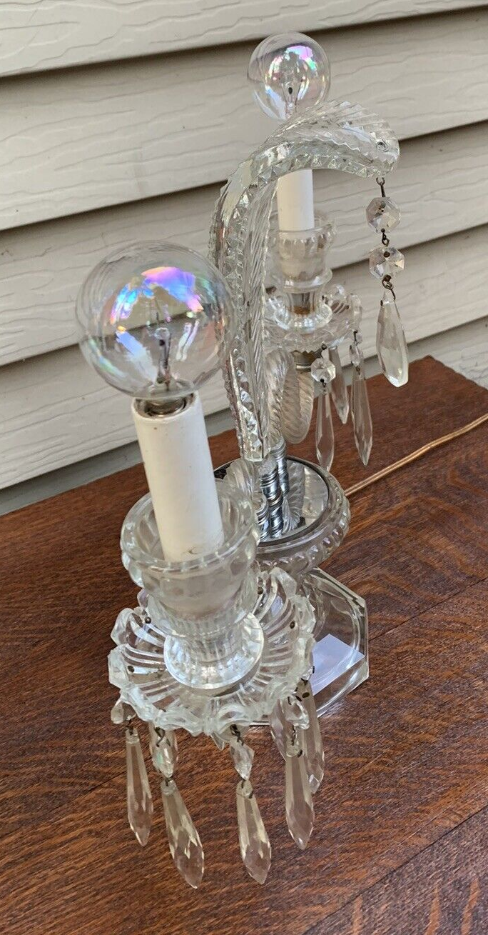 Vintage Antique Stunning Crystal Candelabra Lamp with Prisms