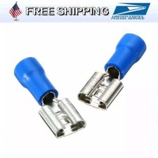 100X Female Spade Blade Wire Connectors Insulated Crimp Terminal 6.3mm Blue