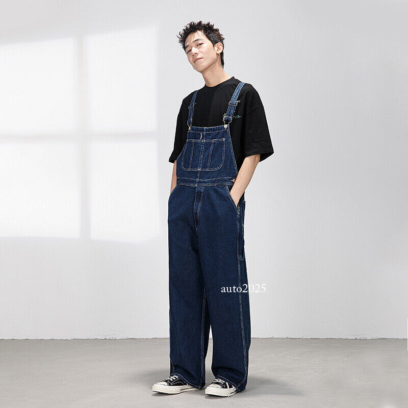 Vintage Style Men Denim Bib and Brace Overalls Heavy Duty
