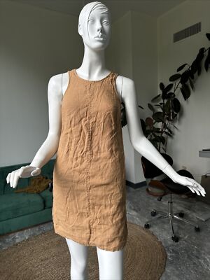 CREW Womens Size XXS Button Back 100% Linen Mustard