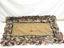 Antique 1914 dated Rag Rug Embroidery Folk Ar...