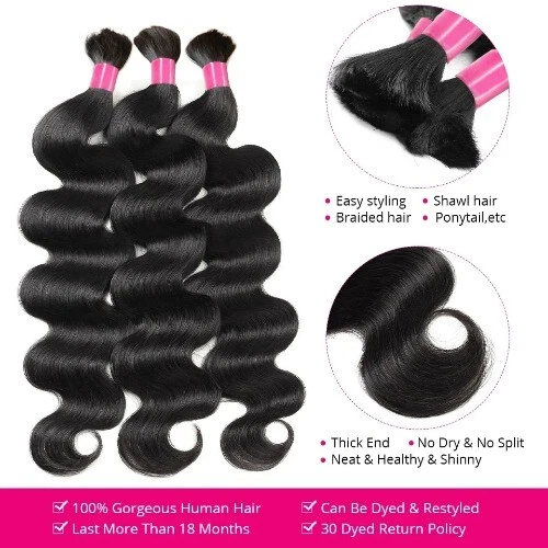 Raw Hair 100% Body Wave Bulk Braiding Hair No Weft Remy Human Hair Extensions - Image 3 of 4