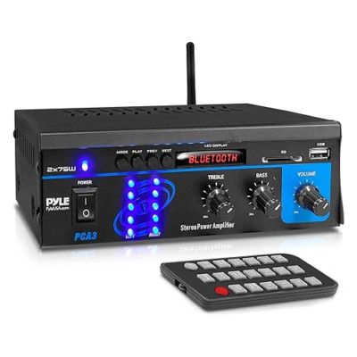 Pyle PCA3 2x75W Mini Stereo Amplifier with LED & RCA Input for Home & Studio