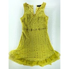 Lulus Lace Dress Ruffle Trim Sleeveless Yellow Party Cocktail Mini Size M
