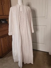 Vntg. Ellen West 100% Cotton Robe & Nightgown Set Sz Med  Pink/ Blue Poka Dots 