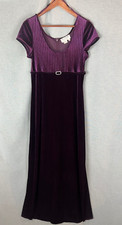 Papell Boutique Dress Maxi 14 Womens Purple Velvet Rhinestone Satin Full Regency